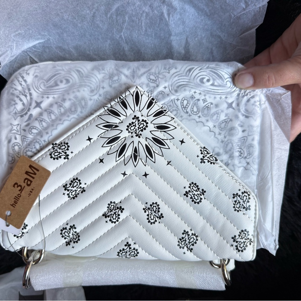Elegant White and Black Patterned Women's Bag